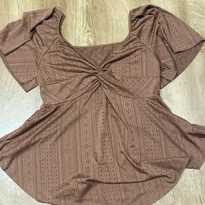 Light brown eyelet top with twist bodice
